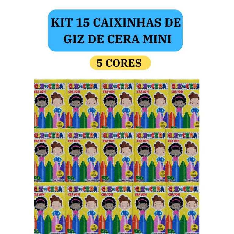 15 cx Mini Giz de Cera 5 Cores P/ Kit Festa Lembra