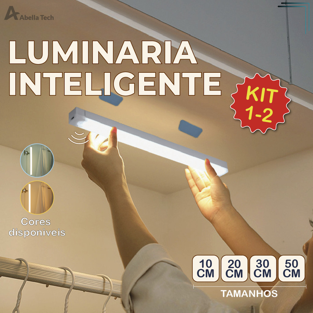 Kit1/2 Smart Luminária Inteligente Ultra LED com sensor de movimento sem fio e Recarregável USB fino