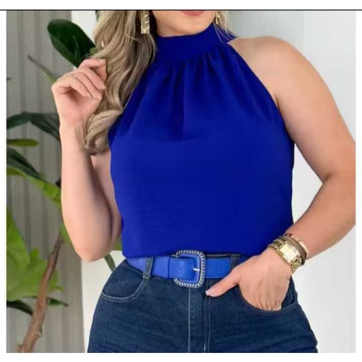 Blusa Feminina estilosa Gola Alta com amarração 