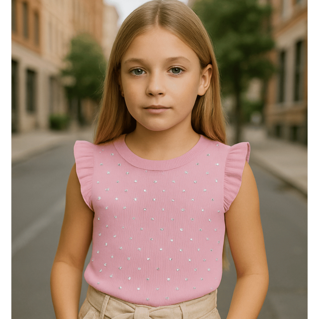 Blusa Blusinha Canelada Infantil Meninas Strass Blog Luxo 4 ao 12