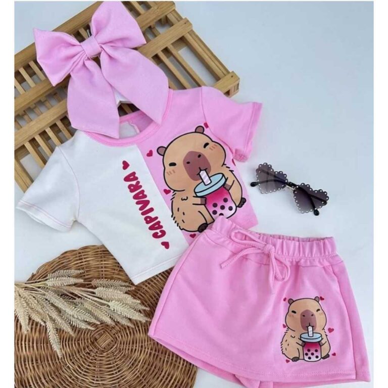 CONJUNTO INFANTIL E JUVENIL CAPIVARA SHORT SAIA E 