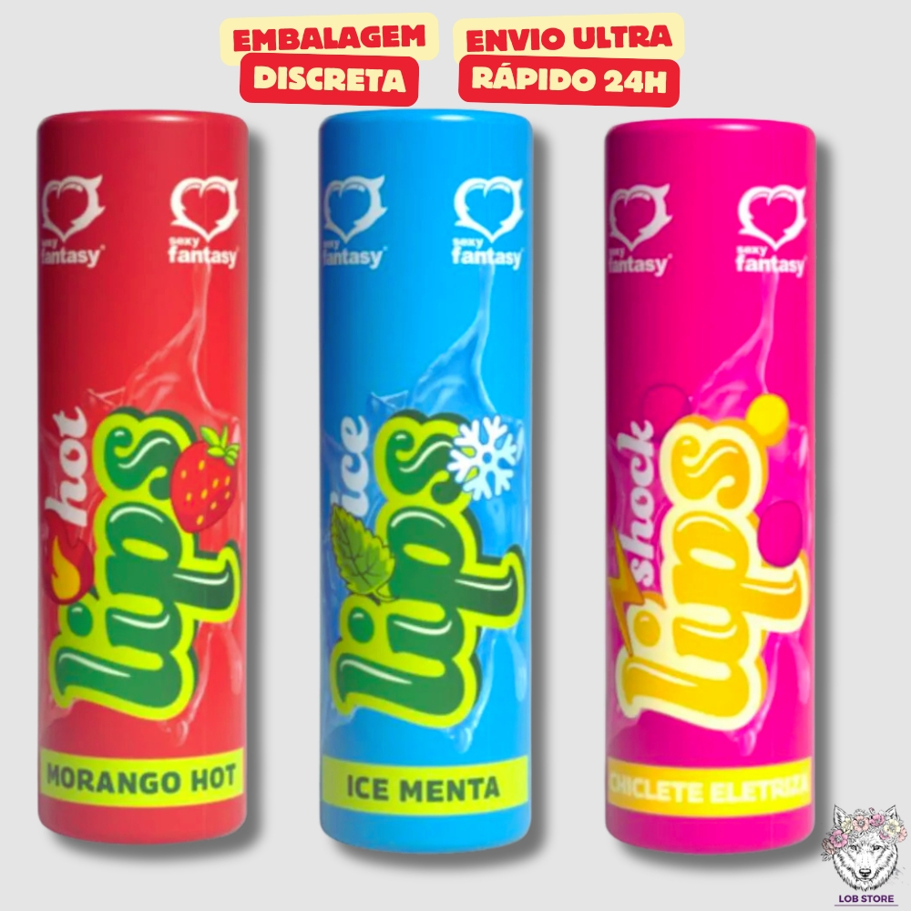 Kit 3 Unidades Gloss Hot Lips Morango + Shock Lips Chiclete + Ice Lips Menta 5ml Sexy Fantasy