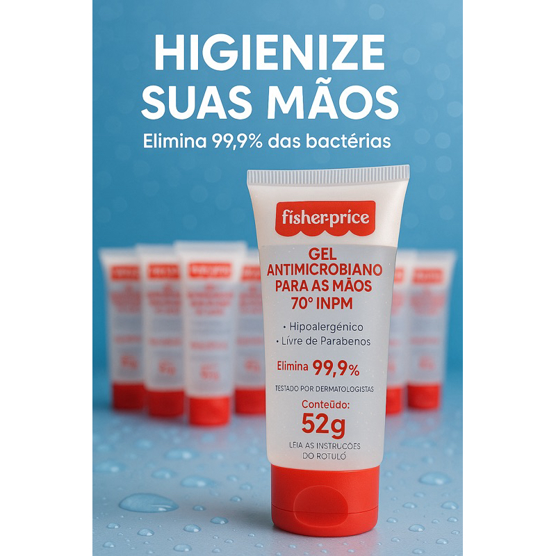 Gel Fisher Price  antibacteriano  higienizar 52gr Kit com 12  ou 24 unidades otimo para levar no car