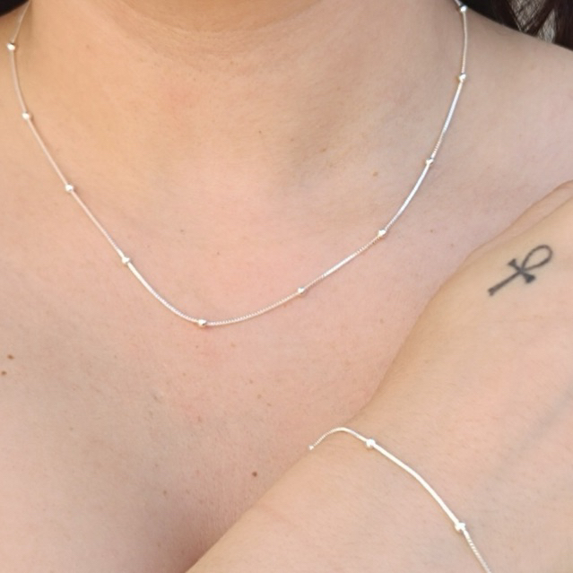Colar E Pulseira Veneziana de Prata Fina – M