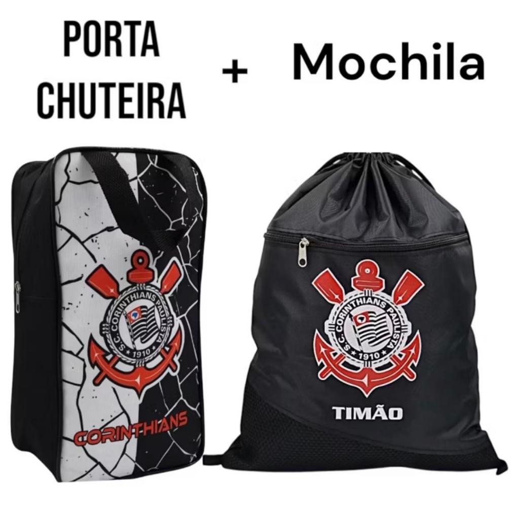 Mochila Saco + Porta Chuteira de Times Corinthians Kit Esportivo Personalizado