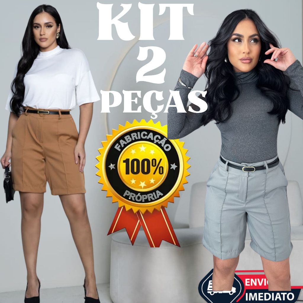 Kit 2 Short Bermuda Alfaiataria com Cinto