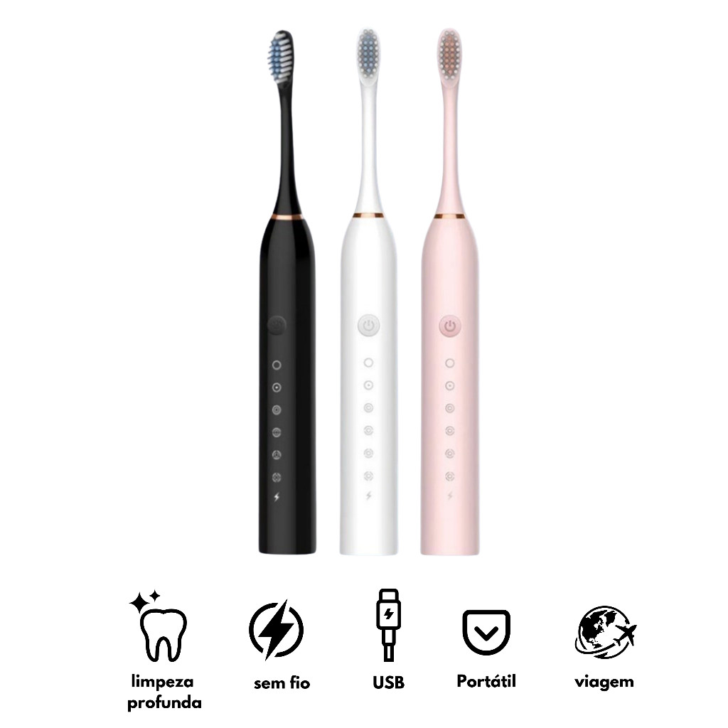 Escova Dental Elétrica  USB Carga 6 Engrenagem  À Prova Dágua 4 Escovas Cabeças De Substituição