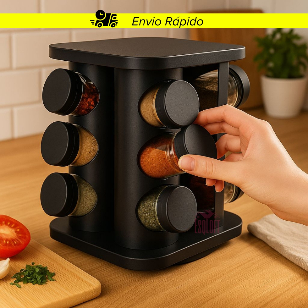 Porta Temperos Profissional Giratório 12 6 Potes Vidro OFERTA Tampa Dosadora Organizador Condimentos