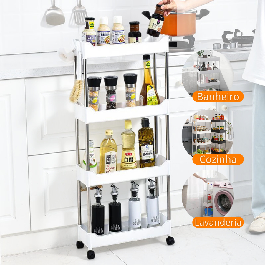 Organizador Carrinho Auxiliar de Objetos Multiuso 4 Andares com Rodinhas P, M, G ou Kit 3