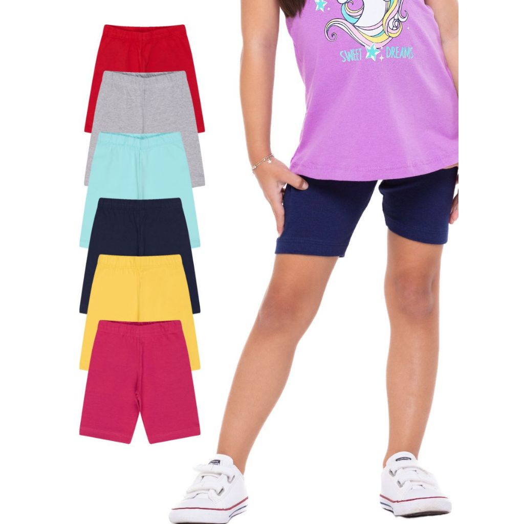 Kit 3 Shorts Ciclista Menina Infantil Cotton Algodão
