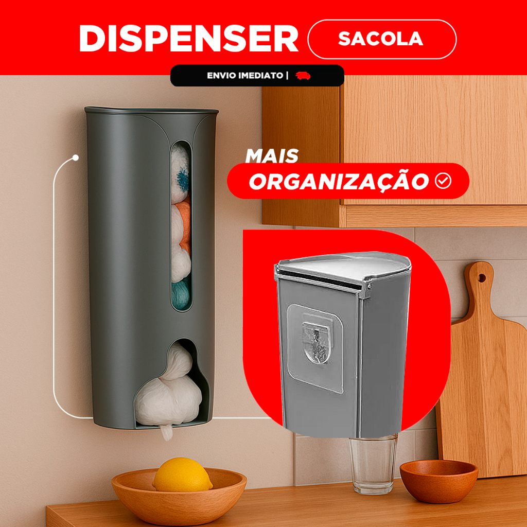Dispenser Organiza Sacolas Puxa Sacos Lixo Parede E Cozinha
