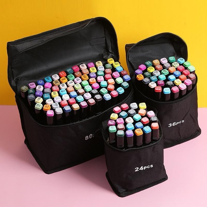Kit Canetas Marcador Ponta Dupla Artístico 80 60 48 36 24 Cores + Bolsa Para Desenho