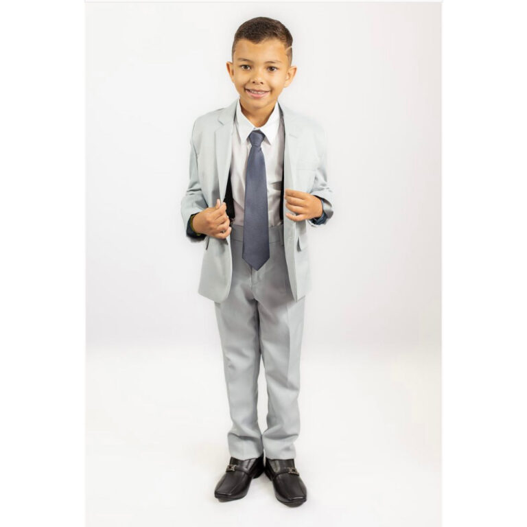 Terno infantil cinza claro oxford – luxo