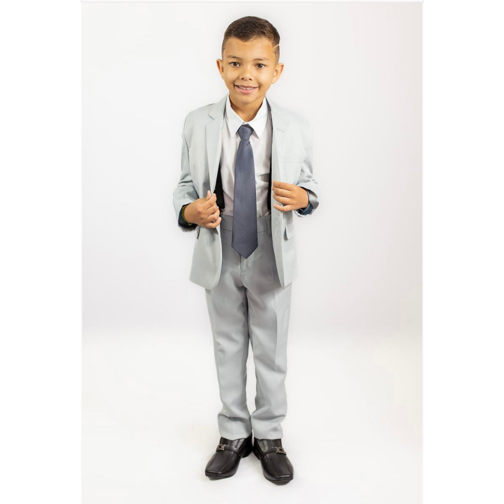 Terno infantil cinza claro oxford – luxo