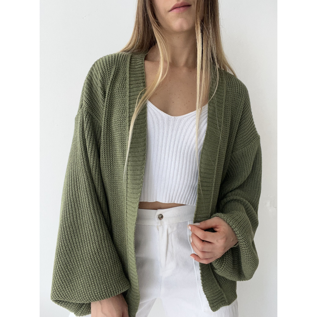 Casaco Tricot Básico Manga Bufante Tricô Inverno Casaquinho Ponto Fang