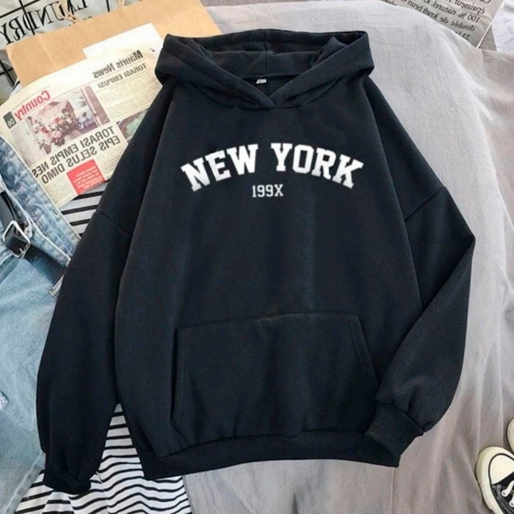 Moletom Cangurú Unissex Blusa de Frio Casaco Feminino Masculino Flanelado Algodão New York 199X