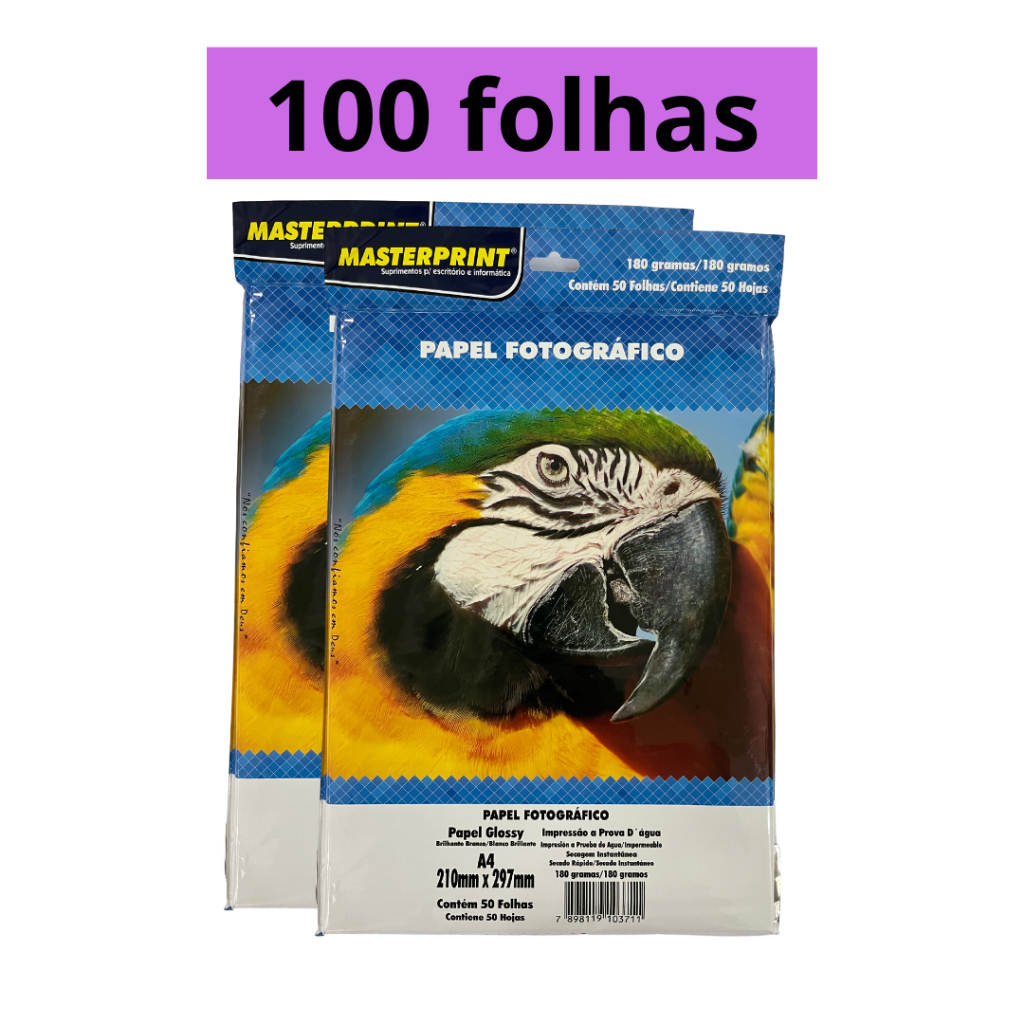 Papel Fotográfico 180g A4 50/20/60/200 folhas Brilhante Glossy Resistente a Água – Masterprint