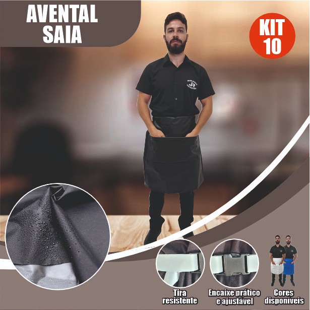 Kit 10 Avental Saia Pvc Impermeável bolso garçom