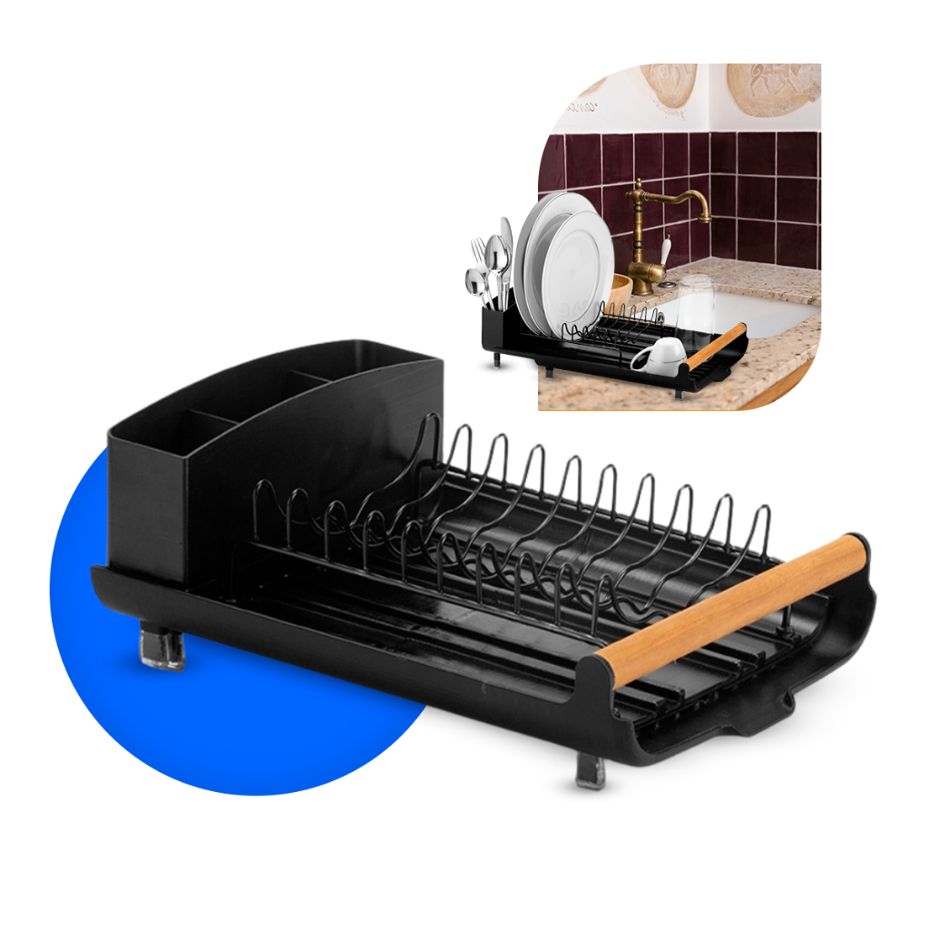 Escorredor De Louças Pratos Copos Talher Compacto Extensivel Slim Pegador em Madeira