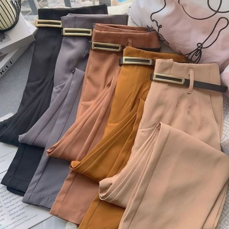 Calça Alfaiataria Feminina Cinto Cintura Alta Com Zíper Na Lateral