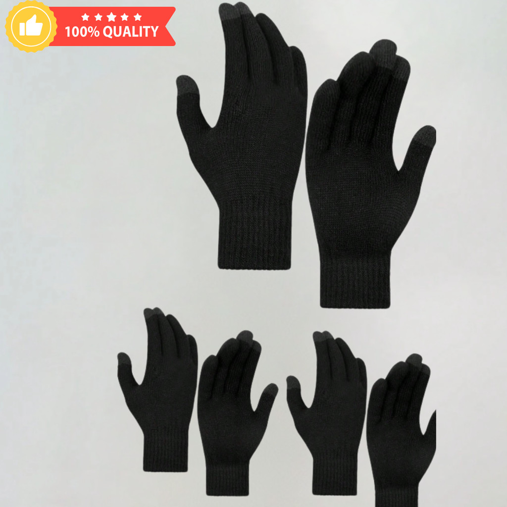 kit 3 pares Luva De Lã Frio Inverno Adulto Preta Feminina Masculina Mãoscom dedo)