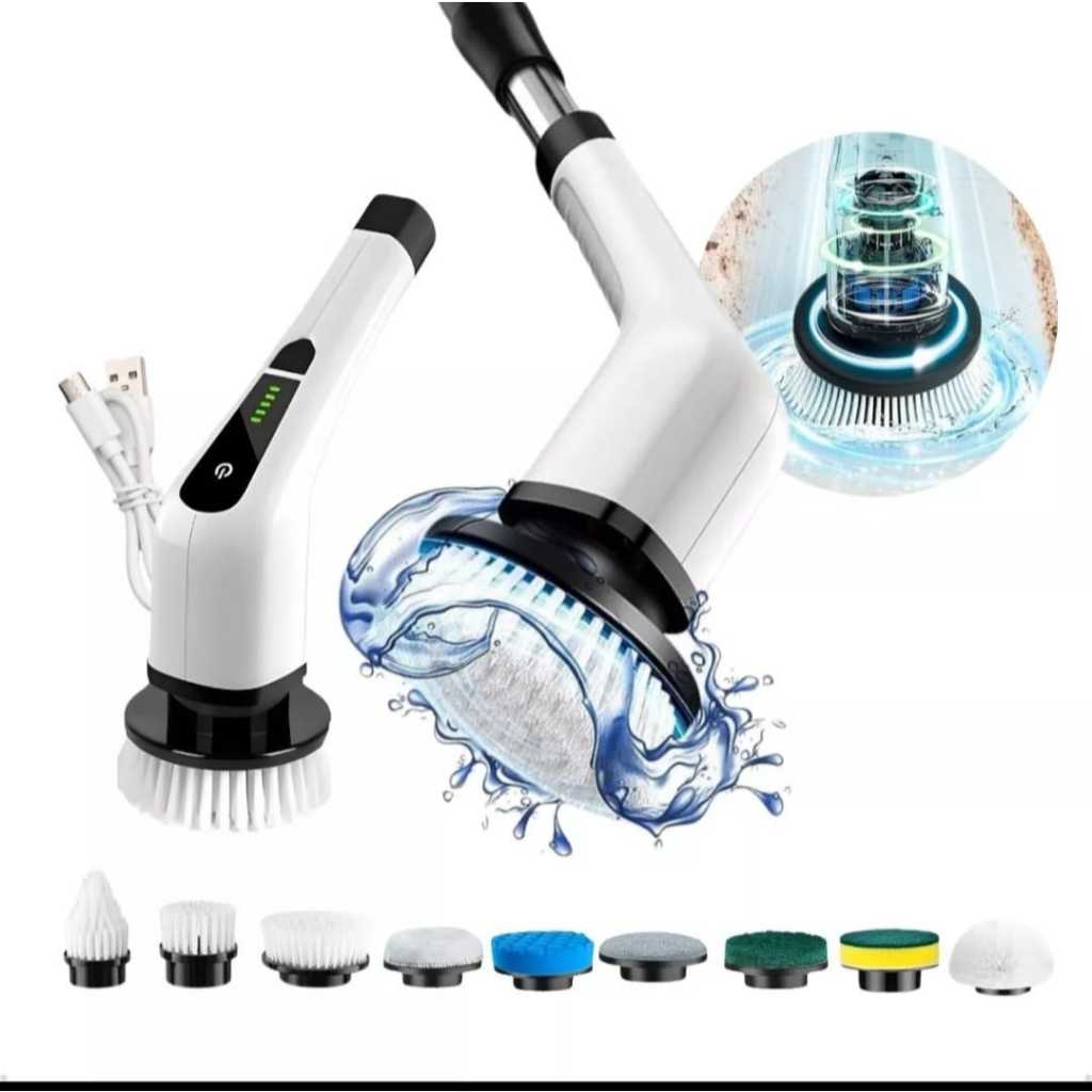 Escova De Limpeza 9 Em 1 Recarregavél Elétrica Giratória Com Cabo Alongador Esfregao 360 graus