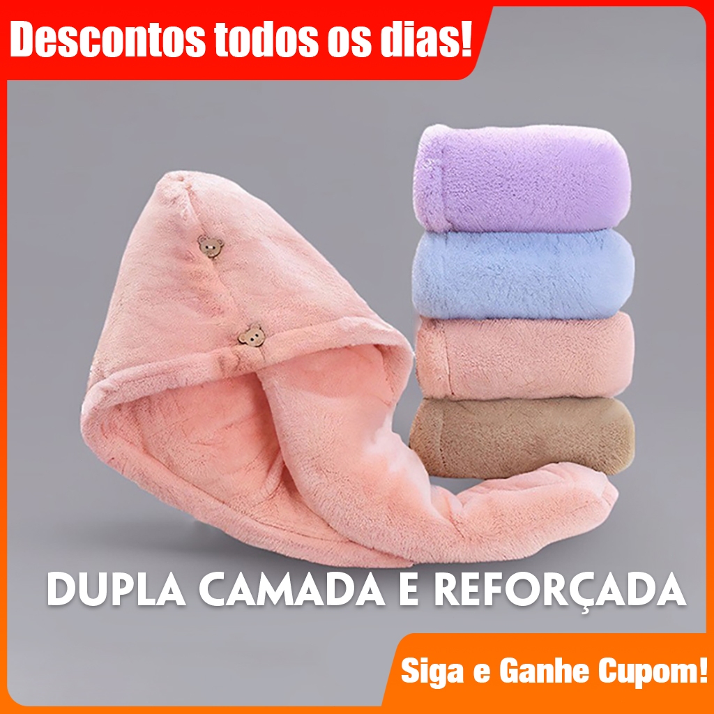 Kit de Toalha Grossa Touca De Banho Mágica Feminina para Secagem Rápida dos Cabelo 2 Botões