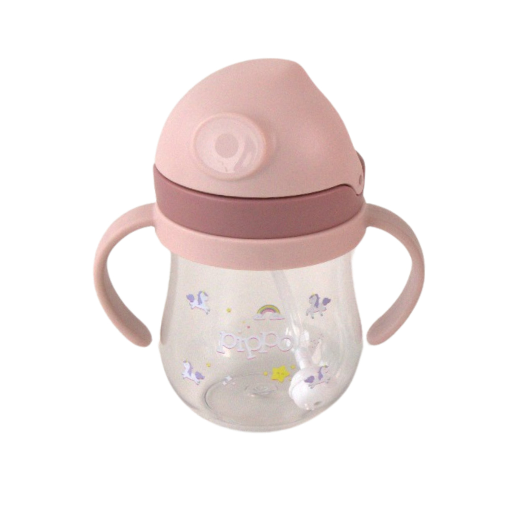 Copo de Treinamento Transição Bebe Infantil 250ml Com Alça E Canudo Antivazamento Para Beber Deitado