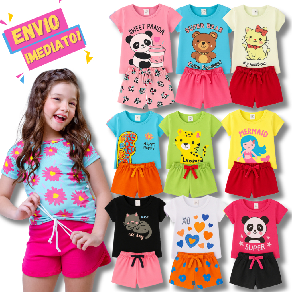 Kit 06 e 04 peças Conjunto Roupa Infantil Verão Menina Bebê