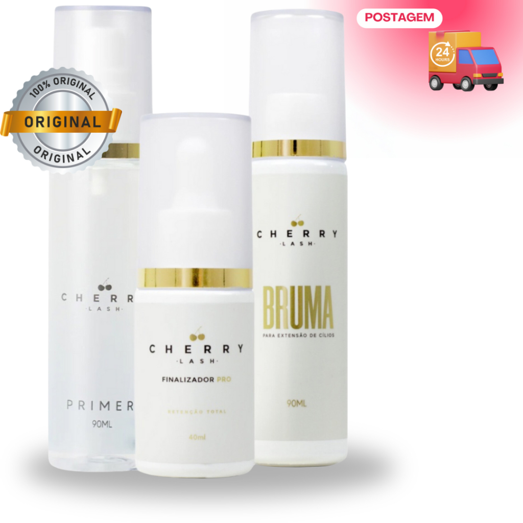Kit Retenção Cherry Lash para Extensão de Cílios Bruma Finalizador e Primer