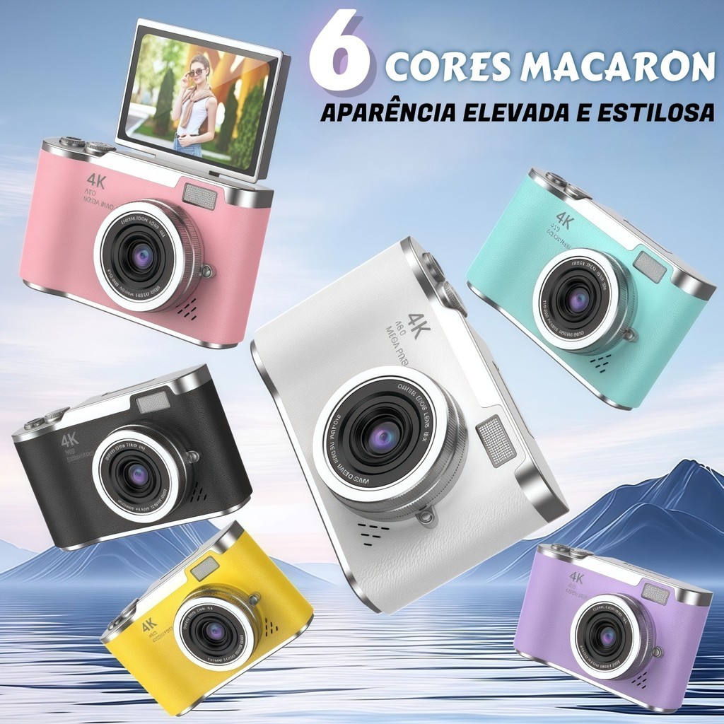 Câmera De Fotografia Digital 4K CCD 8X Zoom 4K 4800W Pixels AF Autofoco Vlog Gravador De Vídeo 180 °