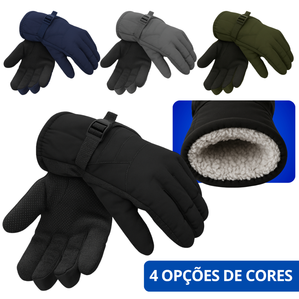 Luva Térmica Impermeável Motoqueiro c/ Pelinho | Frio Intenso Neve Motociclista Moto Bike Viagem