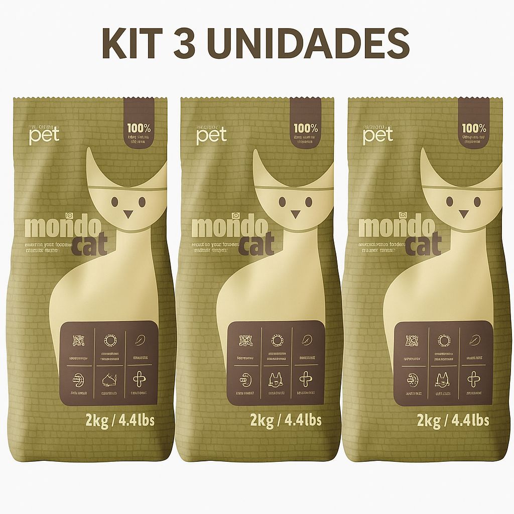 Areia Higiênica Mandiocat 2kg Kit com 3 unidades Natural de Mandioca, Elimina Odores, Forma Torrões