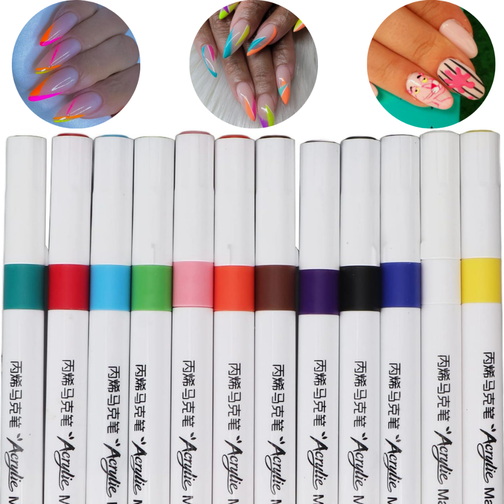 Caneta Nails Art Caneta de Manicure Caneta Desenho Unha Caneta Acrílica Paint 12 Cores Para Decoraçã