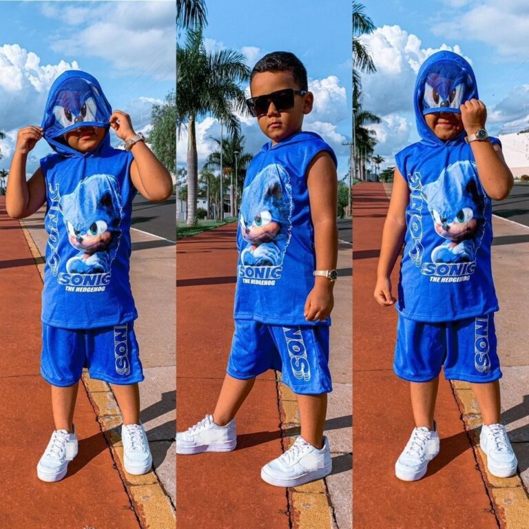 Fantasia Sonic Infantil Conjunto Camisa Bermuda Te