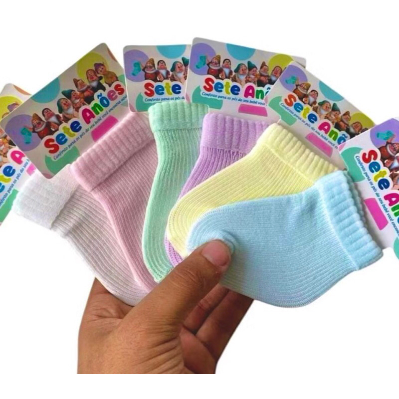 Kit 12 Pares de Meias Bebê RN Recem Nascido Essencial p/ Enxoval e Saída Maternidade 0  -9 meses
