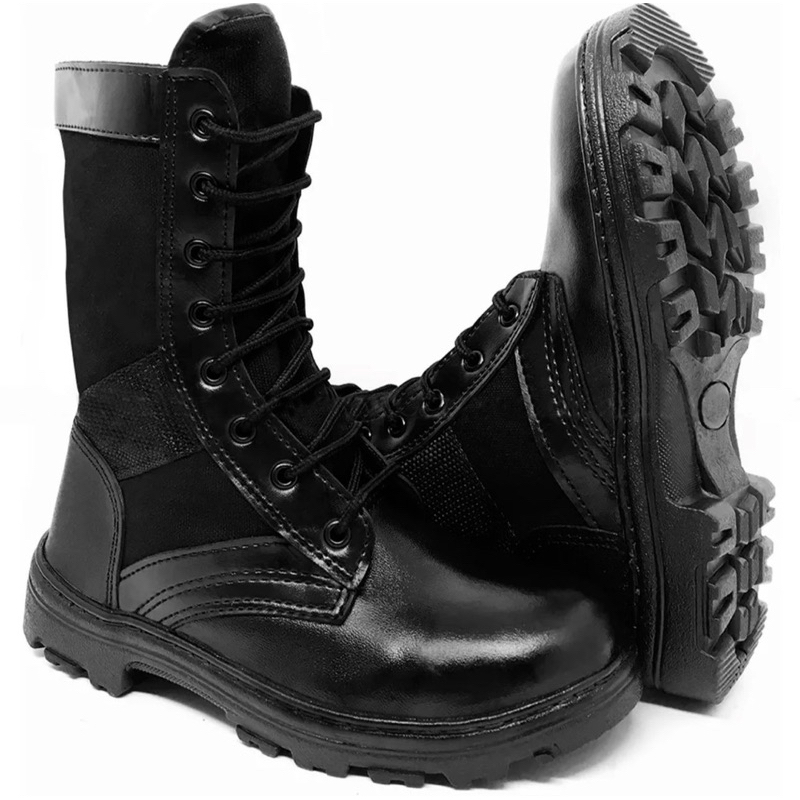 Coturno Bota Militar Masculino Tático De Couro Legitimo Reforçado Costurado Super Leve Macio Com Zíp