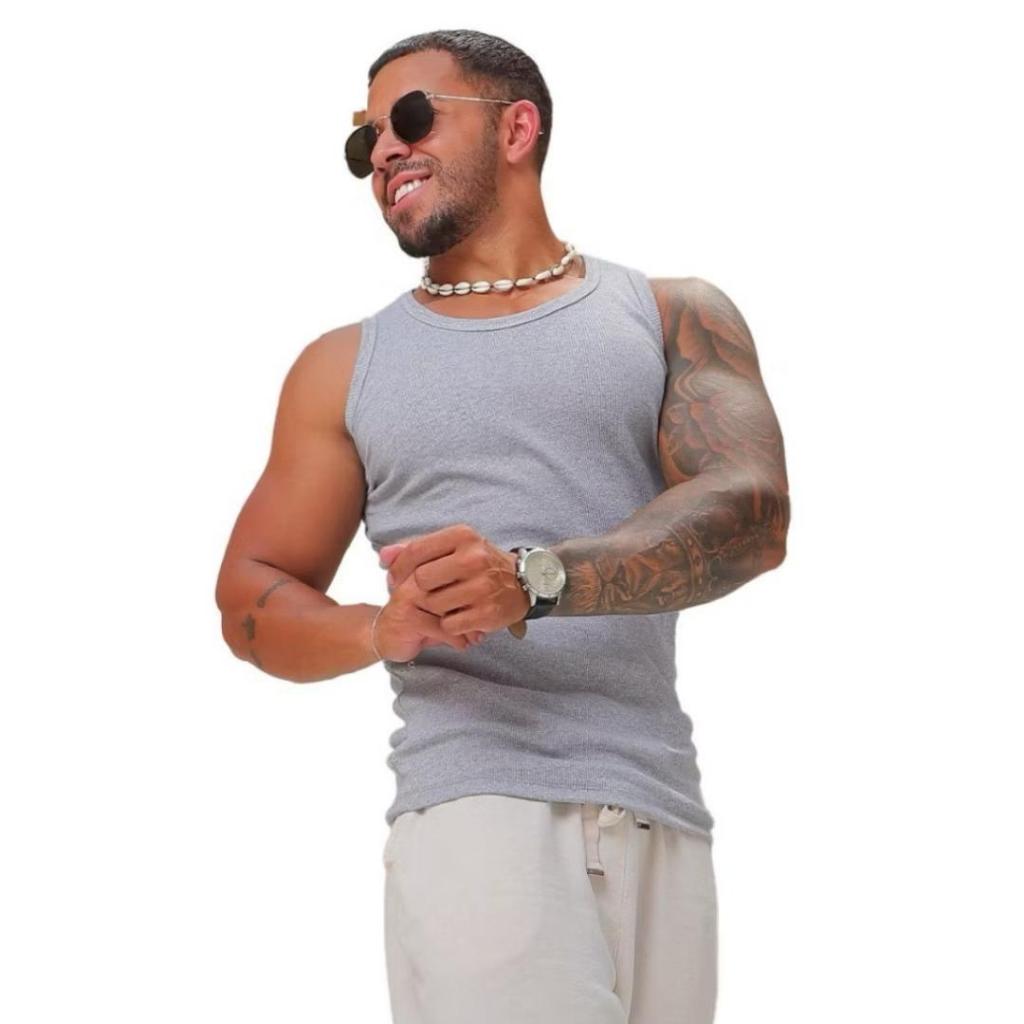 Regata Masculina Modelo Americano Ribana Canelada Algodão e Elastano