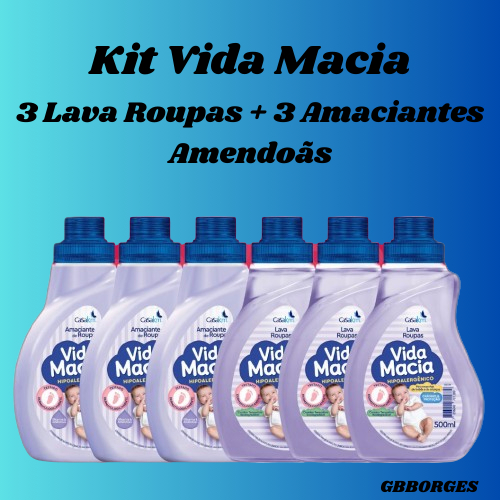 Kit Vida Macia 500ml Bebê 3 Lava Roupas Liquido +