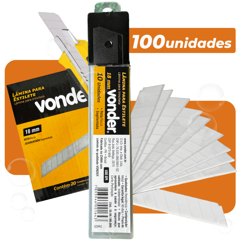 Kit Até 100 Lâminas para Estilete 18mm Profissional Precisão Tubete Alta Qualidade Vonder