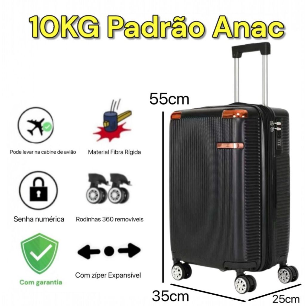Malas Para Viagem De Bodo 10KG Padrão Anac Com Zíper Expansível Rodinhas 360 Pequena Bagagem de Mão