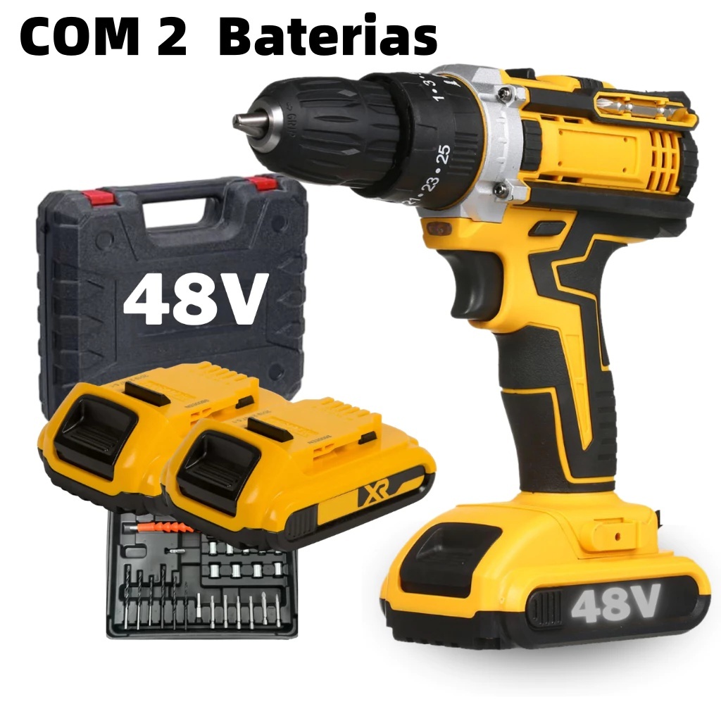 Parafusadeira Furadeira 48V/18V 2 Baterias Com Maleta e Acessórios Completo