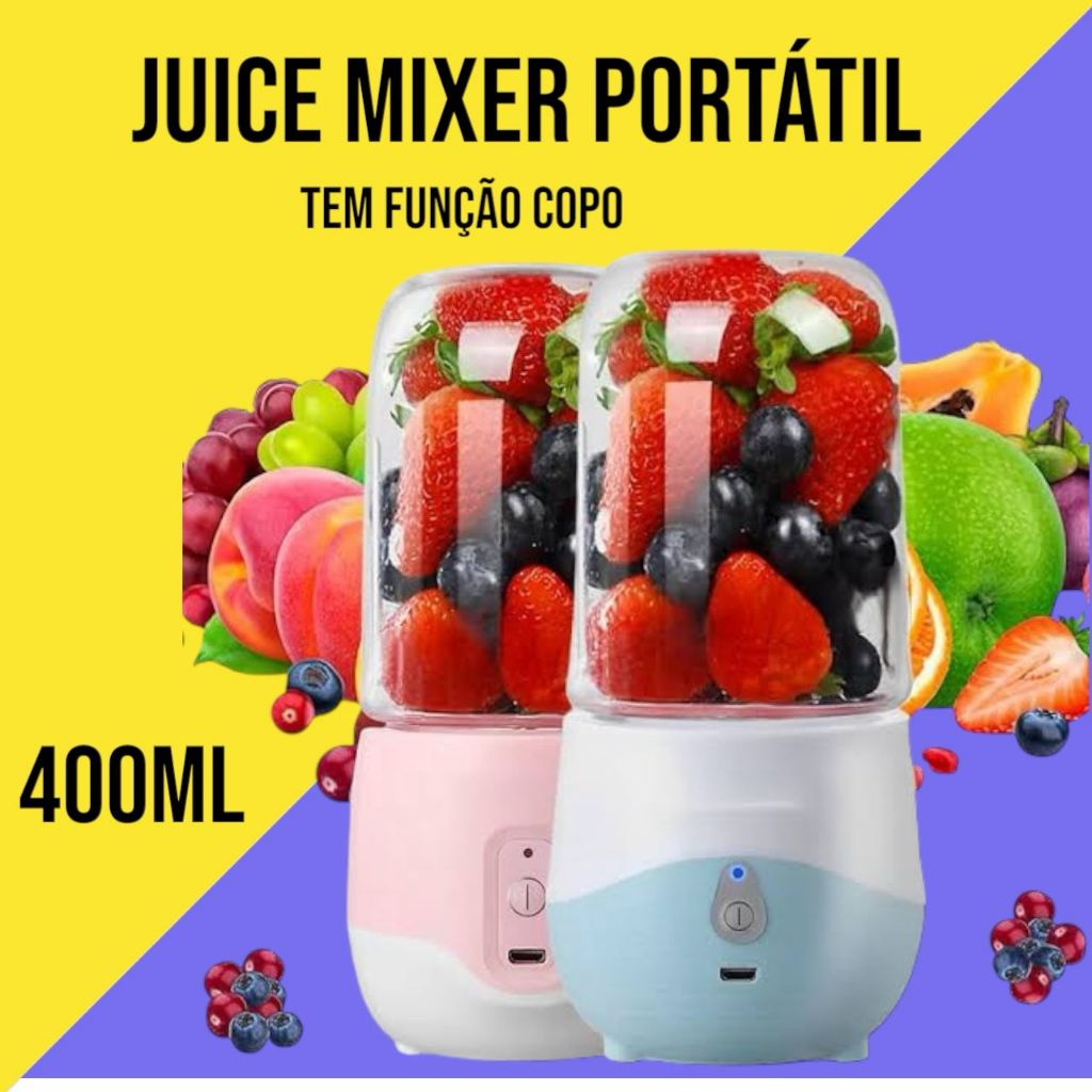 Mini Mixer Juicer Portátil Misturador USB Recarregavel + Jarra adicional 400ml Liquidificador