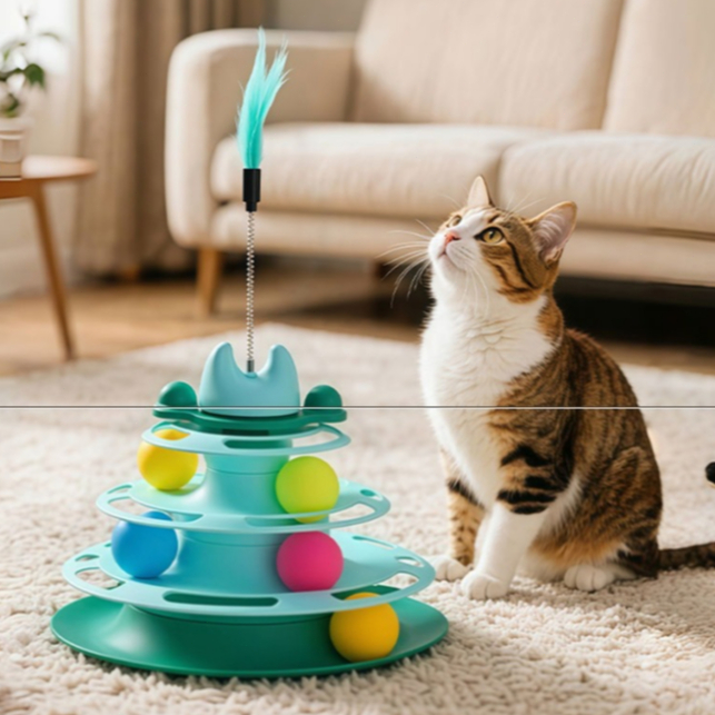 Brinquedo Interativo para Gato Torre com 3 Bolinha