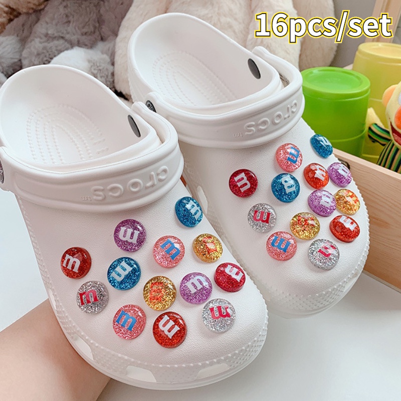 16 Pcs/Conjunto Sapatos De Jardim Charme Glitter Beanie Botão Para Crianças Acessórios Superiores Da