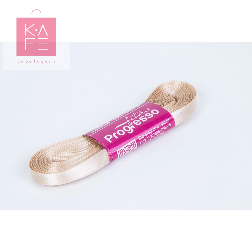 Fita de Cetim Bege Cor 236 – 01 unidade – Progresso – Kafe Embalagens