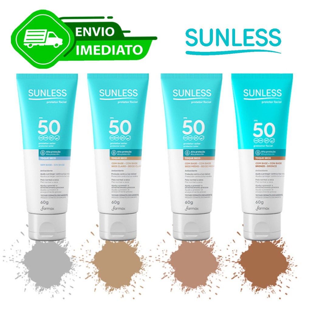 Protetor Solar Facial Sunless FPS 50 Farmax 60g A Escolher Incolor Bege Claro Médio Bronze Envio Ime