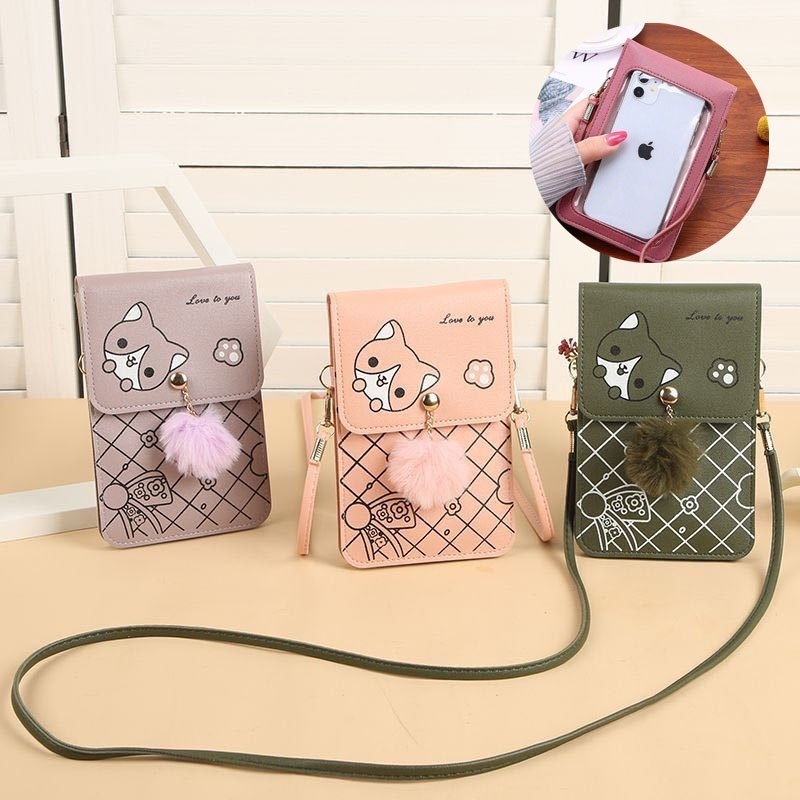 gatinho bolsinha Mochila feminina de ombro para celular com tela sensível ao toque.