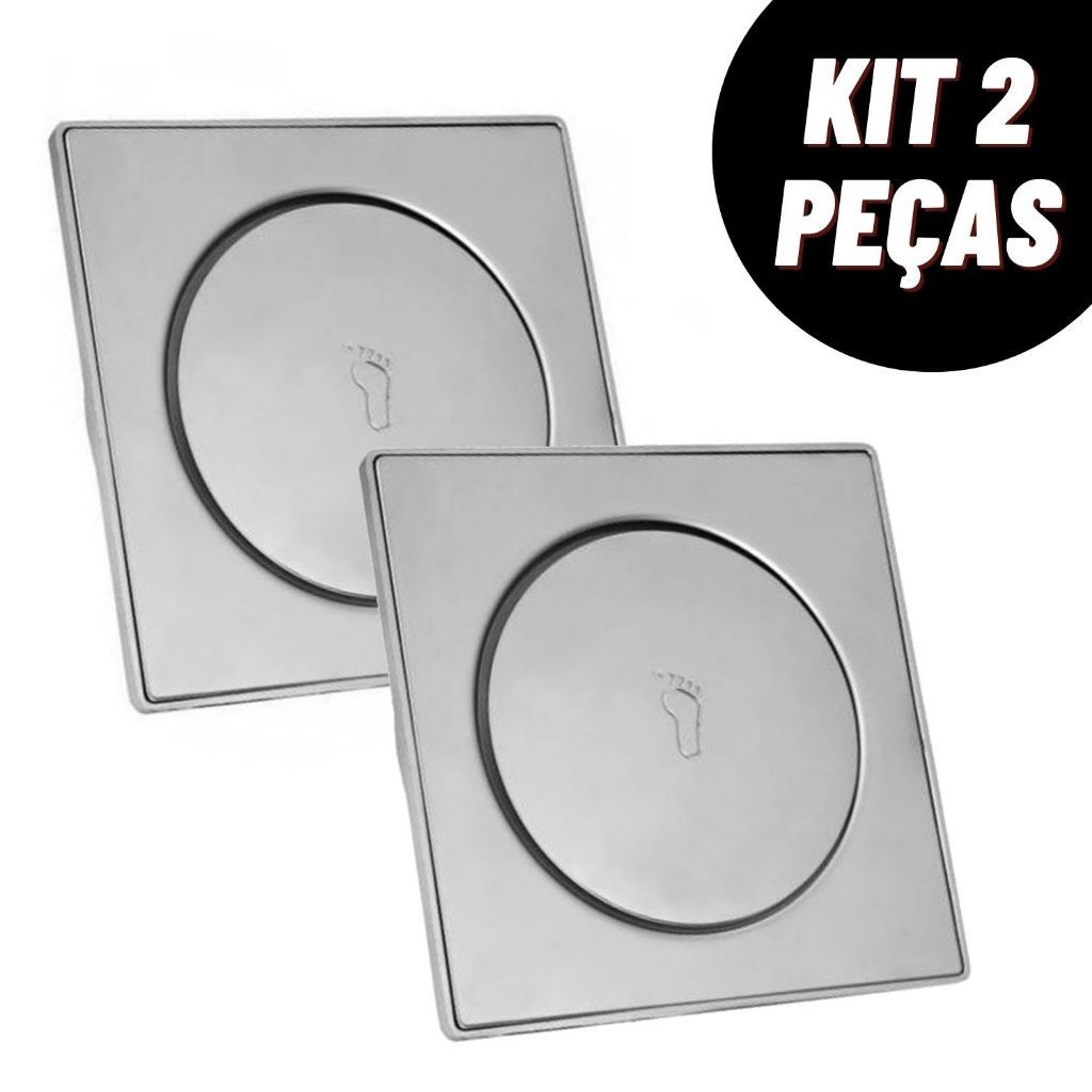 Kit 1/2 Ralo Inteligente 10×10/15x15Cm Click Inox Banheiro Lavabo Veda Cheiro