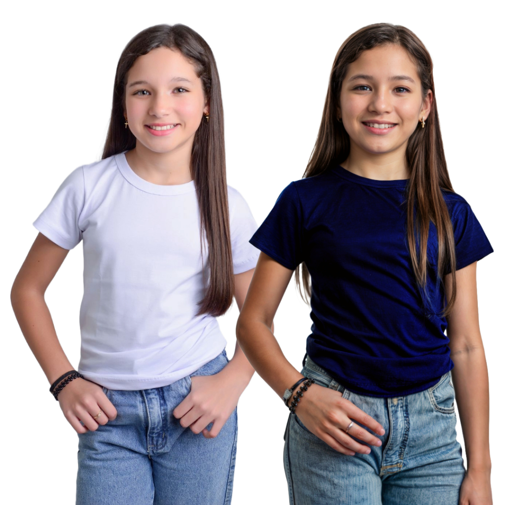 Kit 2 Camisetas Infantil Menina Escolar Volta as Aulas Manga Curta Básica Lisa Tamanho 2 ao 12, Cami